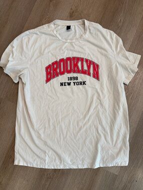 Brooklyn Graphic Tee - White with Red Print